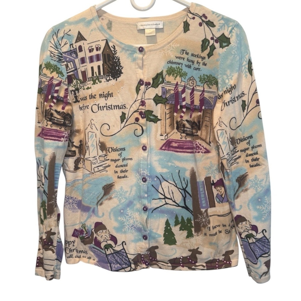 Christopher & Banks Twas the Night Before Christmas Cardigan Sweater M